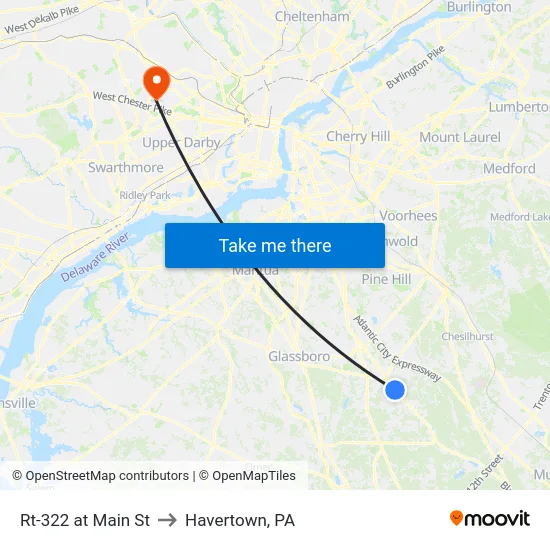 Rt-322 at Main St to Havertown, PA map