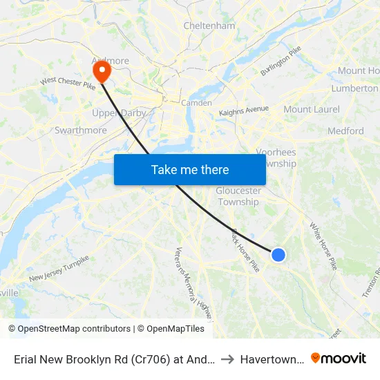 Erial New Brooklyn Rd (Cr706) at Andrews Rd to Havertown, PA map