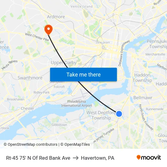 Rt-45 75' N Of Red Bank Ave to Havertown, PA map