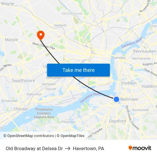 Old Broadway at Delsea Dr to Havertown, PA map