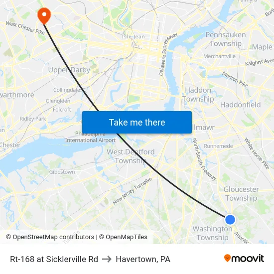 Rt-168 at Sicklerville Rd to Havertown, PA map