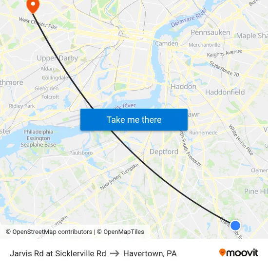 Jarvis Rd at Sicklerville Rd to Havertown, PA map