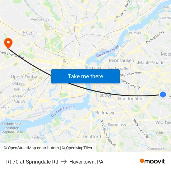 Rt-70 at Springdale Rd to Havertown, PA map