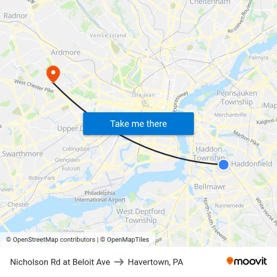 Nicholson Rd at Beloit Ave to Havertown, PA map