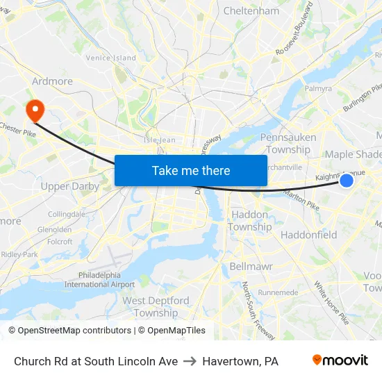 Church Rd at South Lincoln Ave to Havertown, PA map
