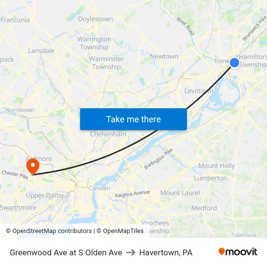 Greenwood Ave at S Olden Ave to Havertown, PA map