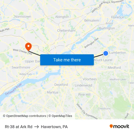 Rt-38 at Ark Rd to Havertown, PA map
