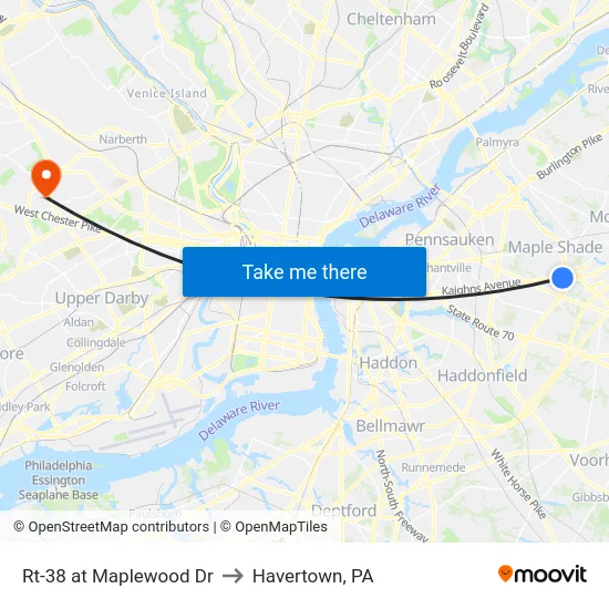 Rt-38 at Maplewood Dr to Havertown, PA map