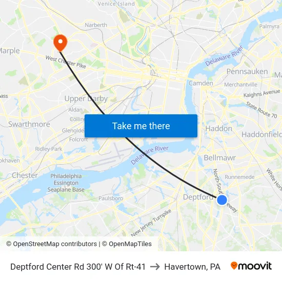 Deptford Center Rd 300' W Of Rt-41 to Havertown, PA map