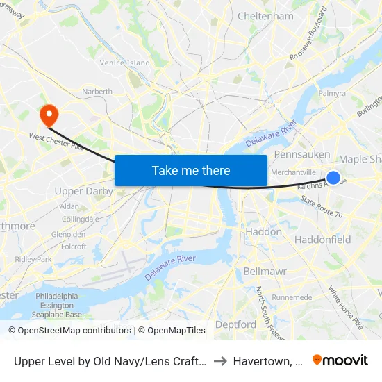 Upper Level by Old Navy/Lens Crafters to Havertown, PA map