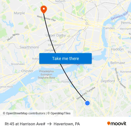 Rt-45 at Harrison Ave# to Havertown, PA map