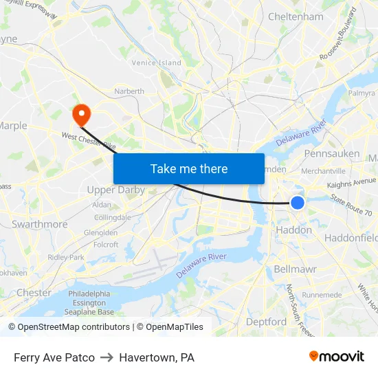 Ferry Ave Patco to Havertown, PA map