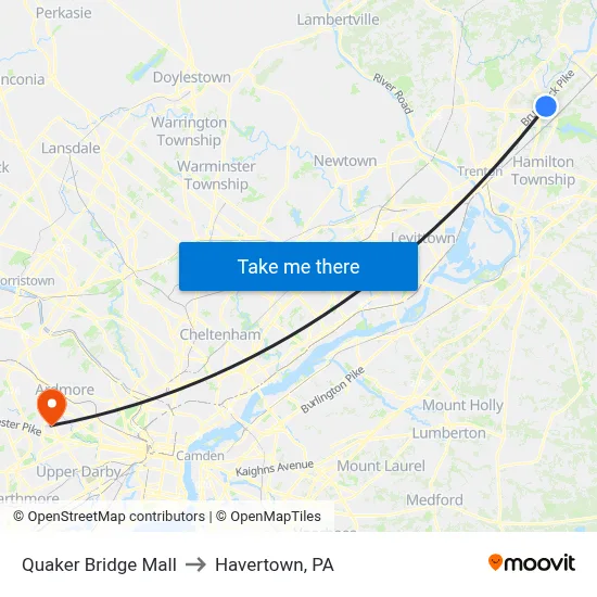 Quaker Bridge Mall to Havertown, PA map