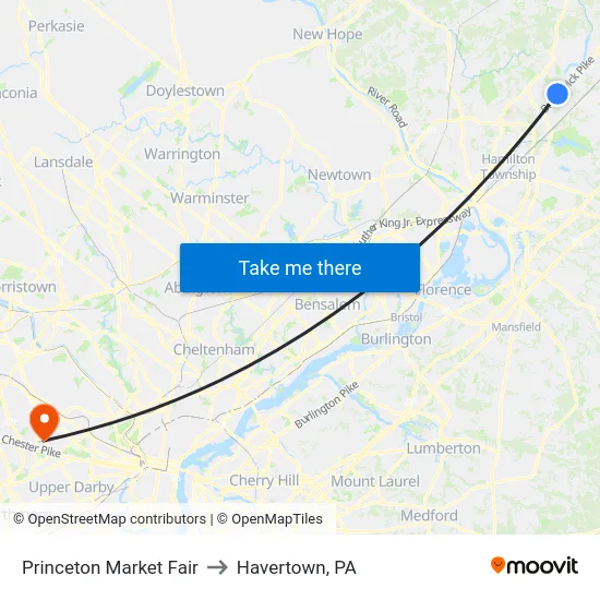 Princeton Market Fair to Havertown, PA map