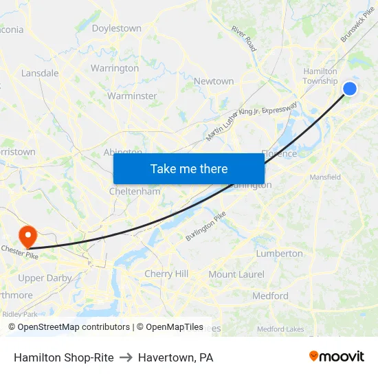 Hamilton Shop-Rite to Havertown, PA map