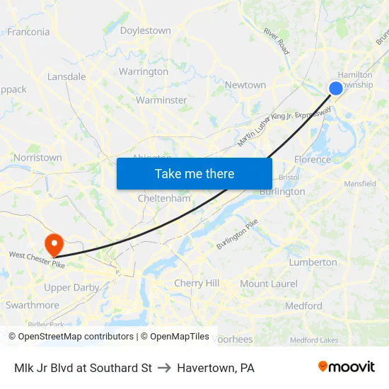 Mlk Jr Blvd at Southard St to Havertown, PA map
