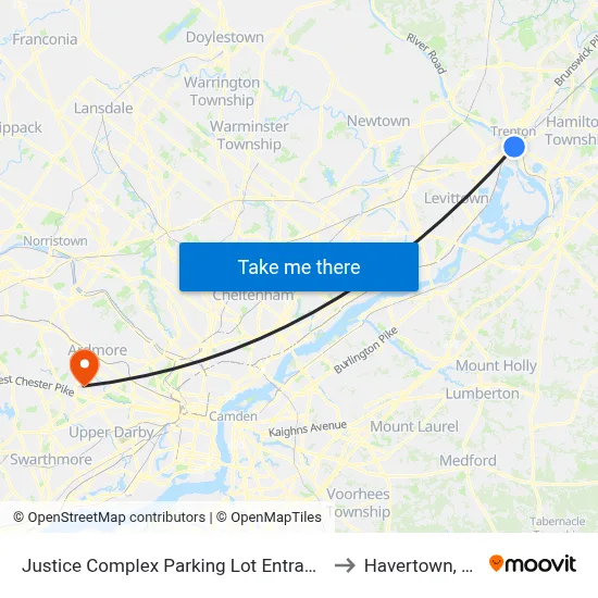 Justice Complex Parking Lot Entrance to Havertown, PA map