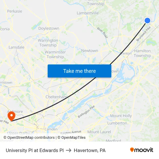 University Pl at Edwards Pl to Havertown, PA map