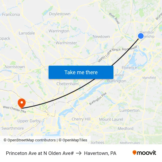 Princeton Ave at N Olden Ave# to Havertown, PA map