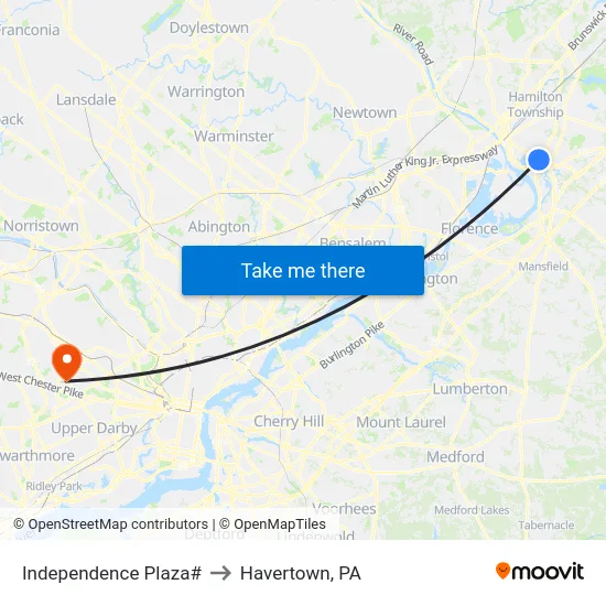 Independence Plaza# to Havertown, PA map
