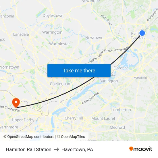 Hamilton Rail Station to Havertown, PA map