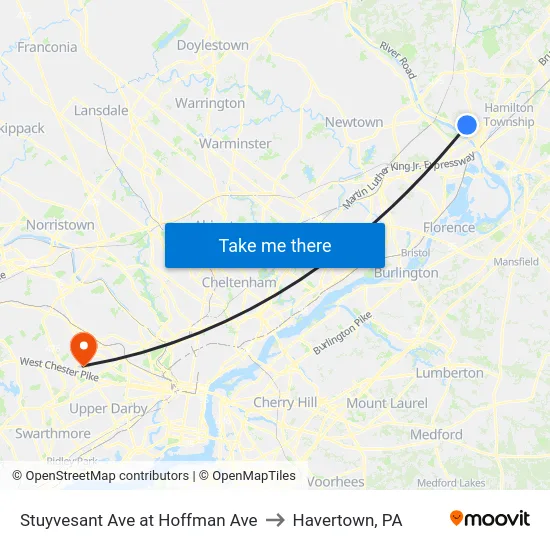 Stuyvesant Ave at Hoffman Ave to Havertown, PA map