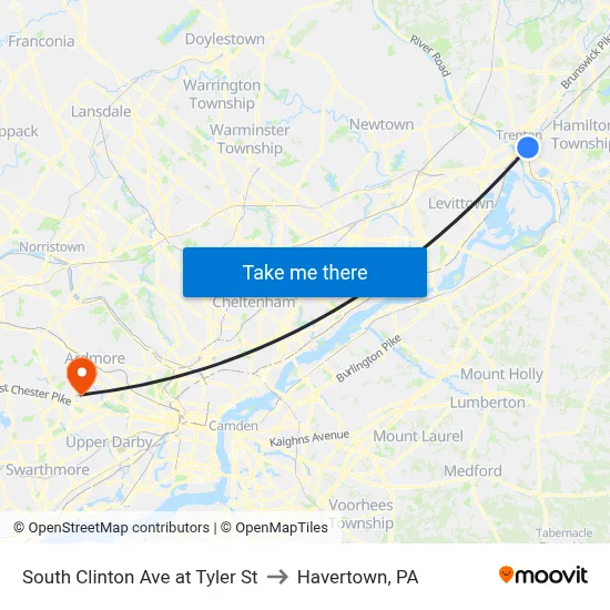 South Clinton Ave at Tyler St to Havertown, PA map