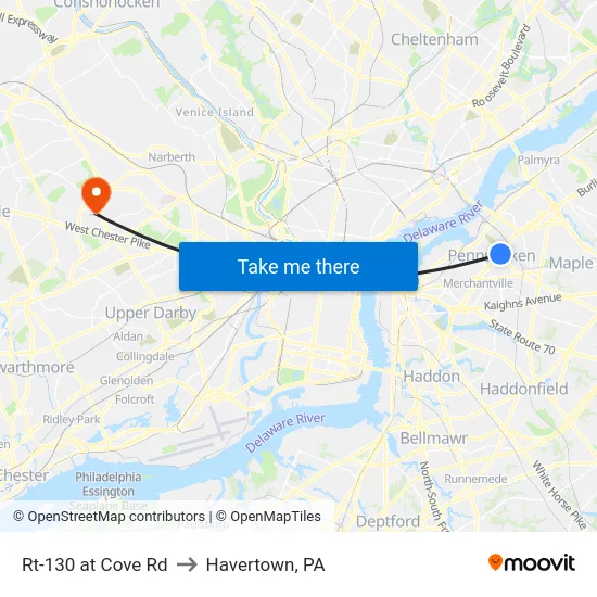 Rt-130 at Cove Rd to Havertown, PA map