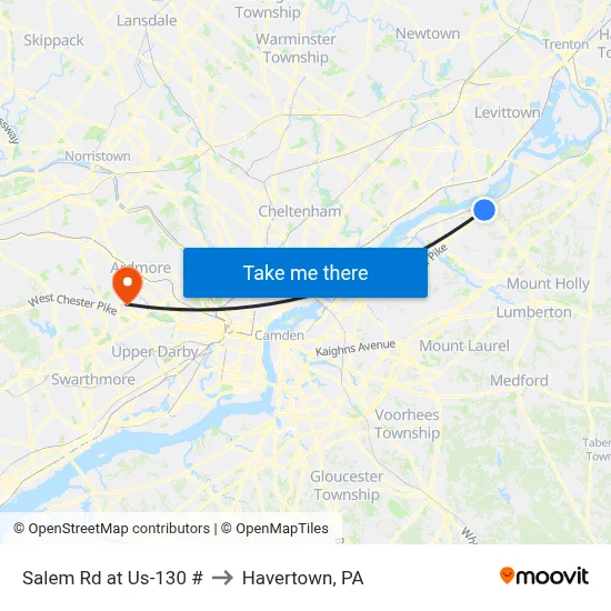 Salem Rd at Us-130 # to Havertown, PA map