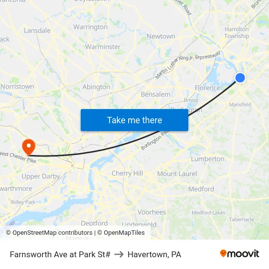 Farnsworth Ave at Park St# to Havertown, PA map