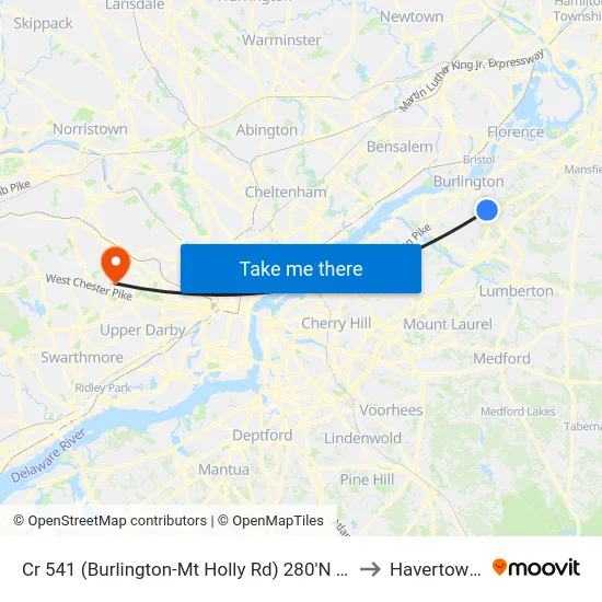 Cr 541 (Burlington-Mt Holly Rd) 280'N Of Sunset Rd to Havertown, PA map