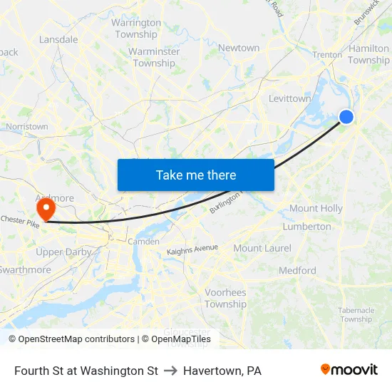 Fourth St at Washington St to Havertown, PA map