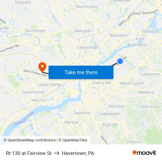 Rt-130 at Fairview St to Havertown, PA map