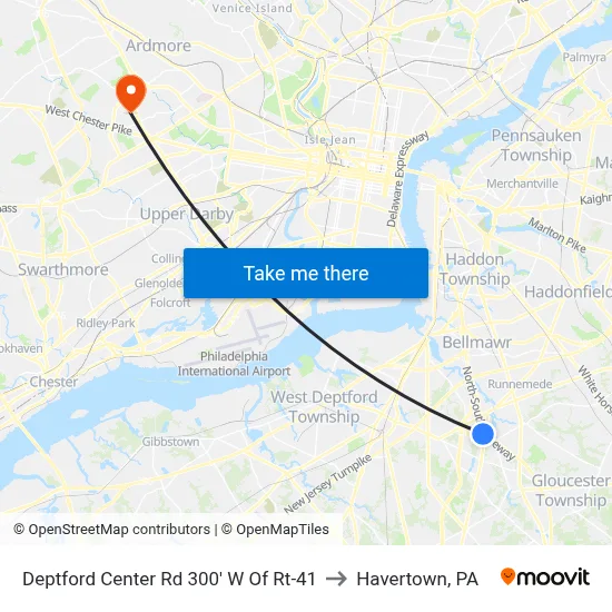 Deptford Center Rd 300' W Of Rt-41 to Havertown, PA map