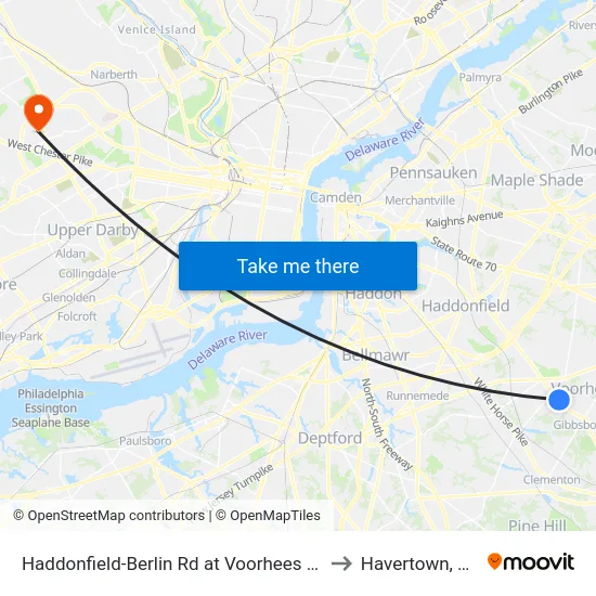 Haddonfield-Berlin Rd at Voorhees Dr to Havertown, PA map