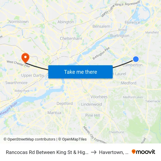 Rancocas Rd Between King St & High St to Havertown, PA map