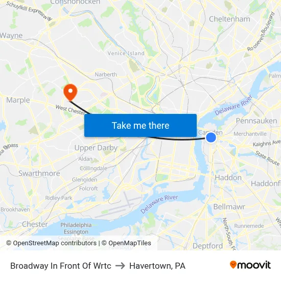 Broadway In Front Of Wrtc to Havertown, PA map