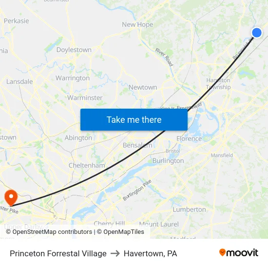 Princeton Forrestal Village to Havertown, PA map