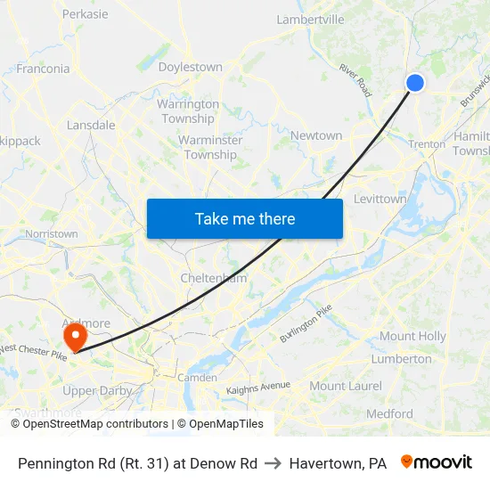 Pennington Rd (Rt. 31)  at Denow Rd to Havertown, PA map