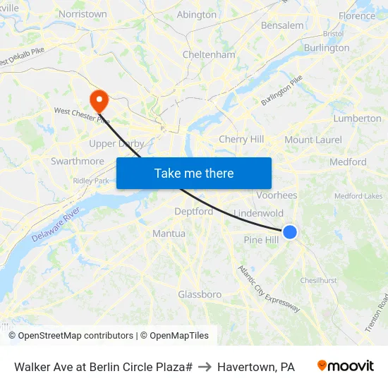 Walker Ave at Berlin Circle Plaza# to Havertown, PA map
