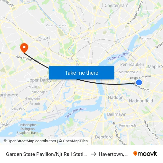 Garden State Pavilion/Njt Rail Station to Havertown, PA map
