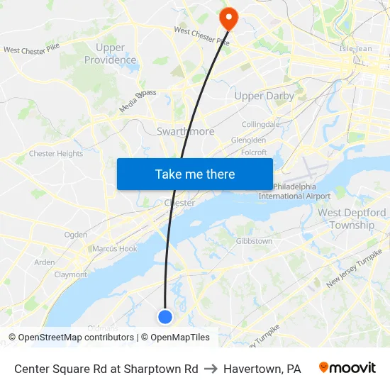 Center Square Rd at Sharptown Rd to Havertown, PA map