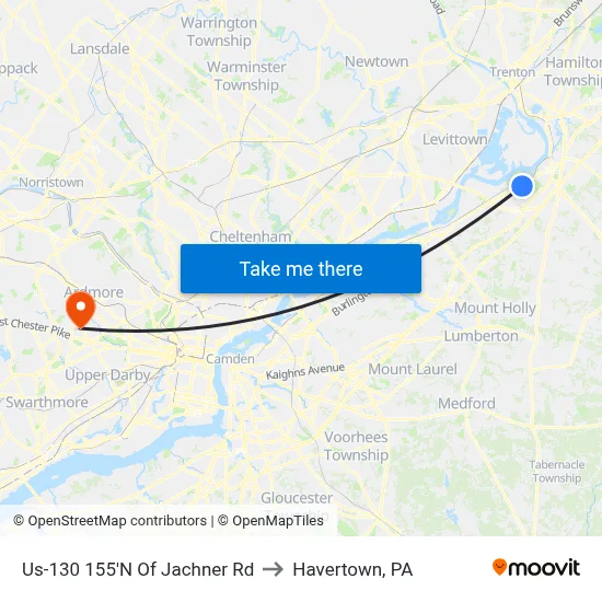 Us-130 155'N Of Jachner Rd to Havertown, PA map