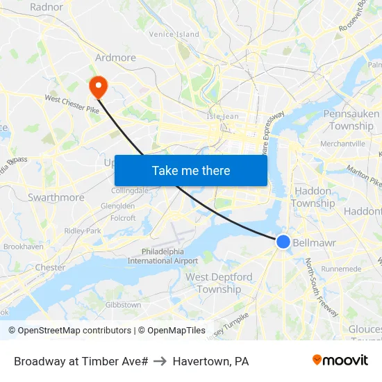 Broadway at Timber Ave# to Havertown, PA map