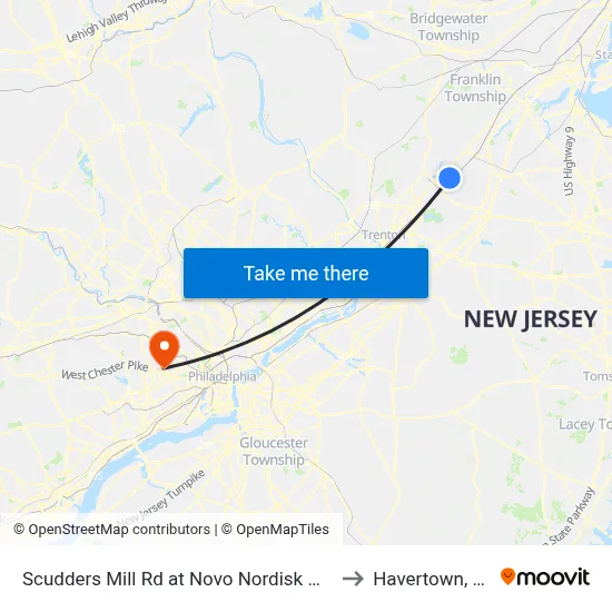 Scudders Mill Rd at Novo Nordisk Way to Havertown, PA map