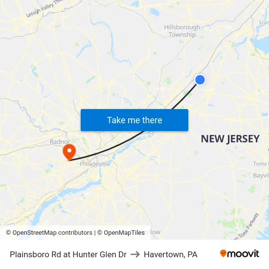 Plainsboro Rd at Hunter Glen Dr to Havertown, PA map