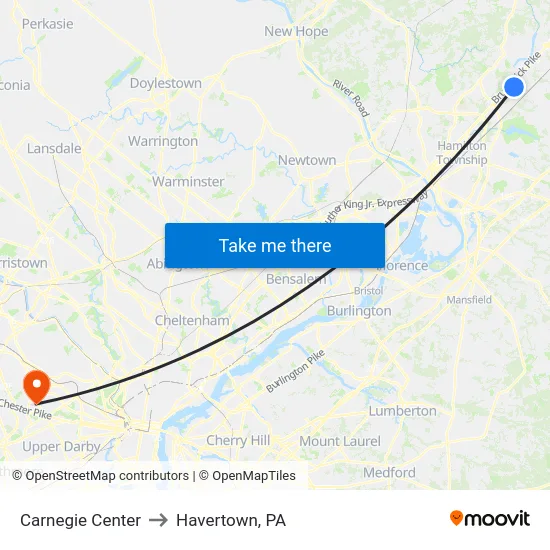 Carnegie Center to Havertown, PA map