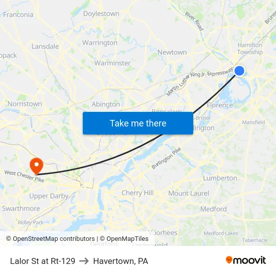 Lalor St at Rt-129 to Havertown, PA map