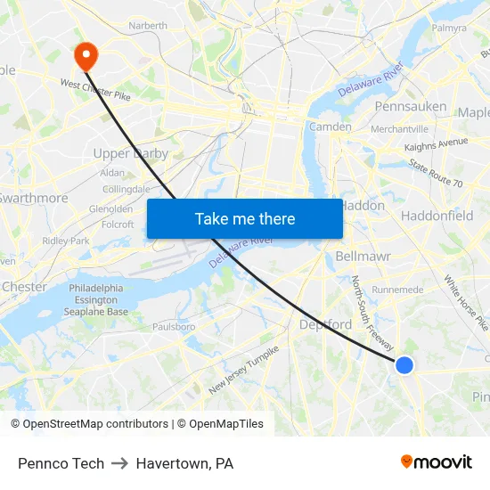 Pennco Tech to Havertown, PA map