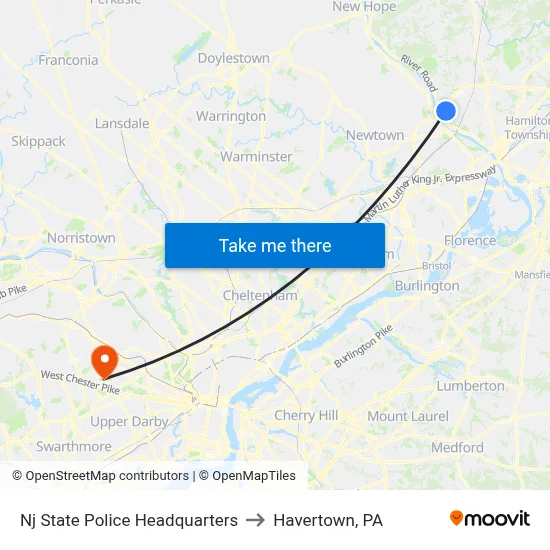 Nj State Police Headquarters to Havertown, PA map